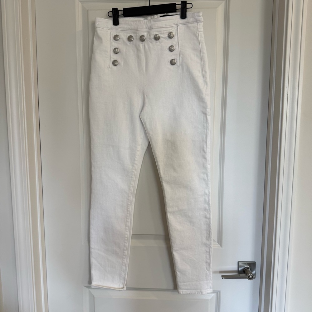 Veronica Beard Sailor Skinny Jeans 10” Silver Buttons, High Rise